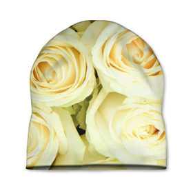 Шапка 3D с принтом Белые розы в Курске, 100% полиэстер | универсальный размер, печать по всей поверхности изделия | лепестки | розы | цветы