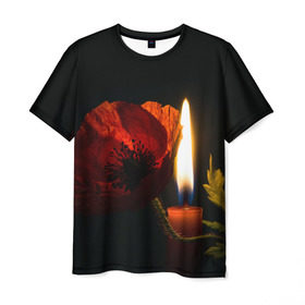Мужская футболка 3D с принтом Мак и свеча в Курске, 100% полиэфир | прямой крой, круглый вырез горловины, длина до линии бедер | маки | свеча | цветы
