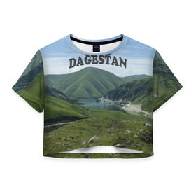 Женская футболка 3D укороченная с принтом Дагестан 2 в Курске, 100% полиэстер | круглая горловина, длина футболки до линии талии, рукава с отворотами | дагестан | даги | кавказ