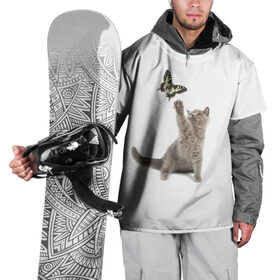Накидка на куртку 3D с принтом Котенок и бабочка 3 в Курске, 100% полиэстер |  | кот | кошка