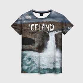 Женская футболка 3D с принтом Исландия. Водопад в Курске, 100% полиэфир ( синтетическое хлопкоподобное полотно) | прямой крой, круглый вырез горловины, длина до линии бедер | исландия