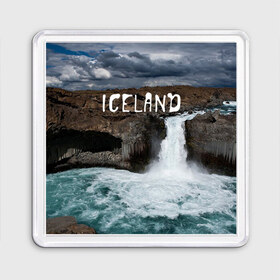 Магнит 55*55 с принтом Исландия. Водопад в Курске, Пластик | Размер: 65*65 мм; Размер печати: 55*55 мм | Тематика изображения на принте: исландия