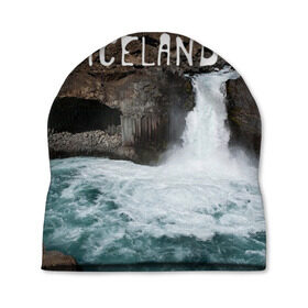 Шапка 3D с принтом Исландия. Водопад в Курске, 100% полиэстер | универсальный размер, печать по всей поверхности изделия | исландия