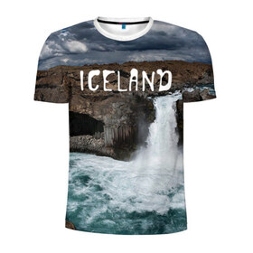 Мужская футболка 3D спортивная с принтом Исландия. Водопад в Курске, 100% полиэстер с улучшенными характеристиками | приталенный силуэт, круглая горловина, широкие плечи, сужается к линии бедра | Тематика изображения на принте: исландия