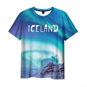Мужская футболка 3D с принтом Исландия. Полярное сияние. в Курске, 100% полиэфир | прямой крой, круглый вырез горловины, длина до линии бедер | исландия