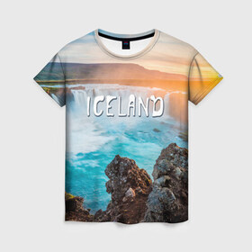 Женская футболка 3D с принтом Исландия. Водопад в Курске, 100% полиэфир ( синтетическое хлопкоподобное полотно) | прямой крой, круглый вырез горловины, длина до линии бедер | Тематика изображения на принте: исландия