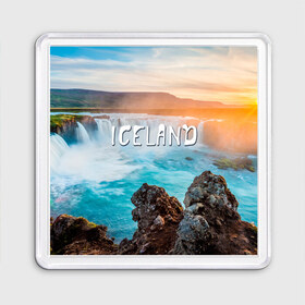 Магнит 55*55 с принтом Исландия. Водопад в Курске, Пластик | Размер: 65*65 мм; Размер печати: 55*55 мм | Тематика изображения на принте: исландия
