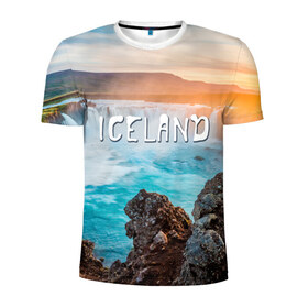 Мужская футболка 3D спортивная с принтом Исландия. Водопад в Курске, 100% полиэстер с улучшенными характеристиками | приталенный силуэт, круглая горловина, широкие плечи, сужается к линии бедра | исландия