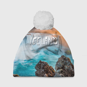 Шапка 3D c помпоном с принтом Исландия. Водопад в Курске, 100% полиэстер | универсальный размер, печать по всей поверхности изделия | исландия