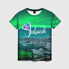 Женская футболка 3D с принтом Исландия. Полярное сияние в Курске, 100% полиэфир ( синтетическое хлопкоподобное полотно) | прямой крой, круглый вырез горловины, длина до линии бедер | исландия