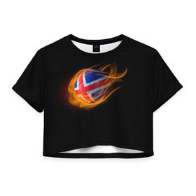 Женская футболка 3D укороченная с принтом Исландия в Курске, 100% полиэстер | круглая горловина, длина футболки до линии талии, рукава с отворотами | euro 2016