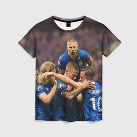 Женская футболка 3D с принтом Сборная Исландии по футболу в Курске, 100% полиэфир ( синтетическое хлопкоподобное полотно) | прямой крой, круглый вырез горловины, длина до линии бедер | euro 2016