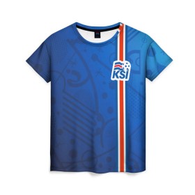 Женская футболка 3D с принтом Форма сборной Исландии по футболу в Курске, 100% полиэфир ( синтетическое хлопкоподобное полотно) | прямой крой, круглый вырез горловины, длина до линии бедер | Тематика изображения на принте: euro 2016