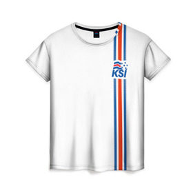 Женская футболка 3D с принтом Форма сборной Исландии по футболу в Курске, 100% полиэфир ( синтетическое хлопкоподобное полотно) | прямой крой, круглый вырез горловины, длина до линии бедер | euro 2016