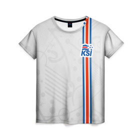 Женская футболка 3D с принтом Форма сборной Исландии по футболу в Курске, 100% полиэфир ( синтетическое хлопкоподобное полотно) | прямой крой, круглый вырез горловины, длина до линии бедер | euro 2016