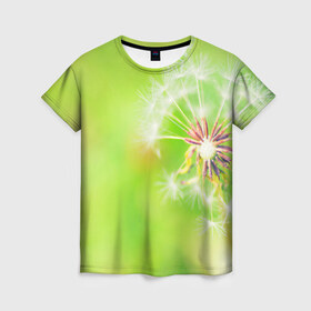 Женская футболка 3D с принтом Одуванчик в Курске, 100% полиэфир ( синтетическое хлопкоподобное полотно) | прямой крой, круглый вырез горловины, длина до линии бедер | лепесток | новая | одуванчик | природа | цветок | яркая
