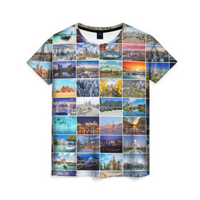 Женская футболка 3D с принтом Страны мира (10х10) в Курске, 100% полиэфир ( синтетическое хлопкоподобное полотно) | прямой крой, круглый вырез горловины, длина до линии бедер | азия | берлин | вегас | венеция | воспоминания | города | достопримечательности | европа | египет | калифорния | каникулы | лондон | милан | москва | ностальгия | нью йорк | отдых | отпуск | память