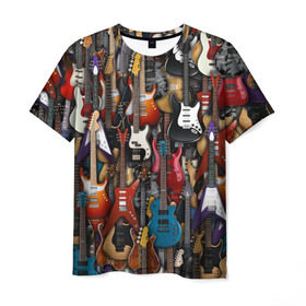 Мужская футболка 3D с принтом Электрогитары в Курске, 100% полиэфир | прямой крой, круглый вырез горловины, длина до линии бедер | fender | ibanez | ltd | stratocaster | гитара | инструмент | музыка | рок