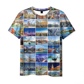 Мужская футболка 3D с принтом Страны мира (9х9) в Курске, 100% полиэфир | прямой крой, круглый вырез горловины, длина до линии бедер | Тематика изображения на принте: азия | берлин | вегас | венеция | воспоминания | города | достопримечательности | европа | египет | калифорния | каникулы | лондон | милан | москва | ностальгия | нью йорк | отдых | отпуск | память