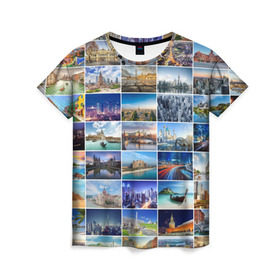 Женская футболка 3D с принтом Страны мира (9х9) в Курске, 100% полиэфир ( синтетическое хлопкоподобное полотно) | прямой крой, круглый вырез горловины, длина до линии бедер | азия | берлин | вегас | венеция | воспоминания | города | достопримечательности | европа | египет | калифорния | каникулы | лондон | милан | москва | ностальгия | нью йорк | отдых | отпуск | память