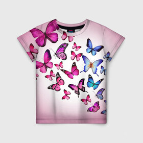 Детская футболка 3D с принтом Butterflies в Курске, 100% гипоаллергенный полиэфир | прямой крой, круглый вырез горловины, длина до линии бедер, чуть спущенное плечо, ткань немного тянется | 