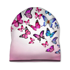 Шапка 3D с принтом Butterflies в Курске, 100% полиэстер | универсальный размер, печать по всей поверхности изделия | 