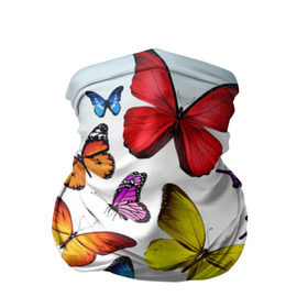Бандана-труба 3D с принтом Butterflies в Курске, 100% полиэстер, ткань с особыми свойствами — Activecool | плотность 150‒180 г/м2; хорошо тянется, но сохраняет форму | бабочки | белый | картинка | лето | природа | рисунок | розовый | цвета
