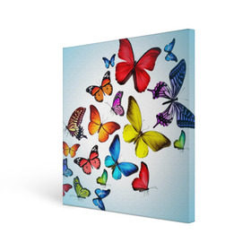 Холст квадратный с принтом Butterflies в Курске, 100% ПВХ |  | бабочки | белый | картинка | лето | природа | рисунок | розовый | цвета