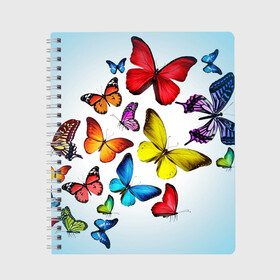 Тетрадь с принтом Butterflies в Курске, 100% бумага | 48 листов, плотность листов — 60 г/м2, плотность картонной обложки — 250 г/м2. Листы скреплены сбоку удобной пружинной спиралью. Уголки страниц и обложки скругленные. Цвет линий — светло-серый
 | бабочки | белый | картинка | лето | природа | рисунок | розовый | цвета