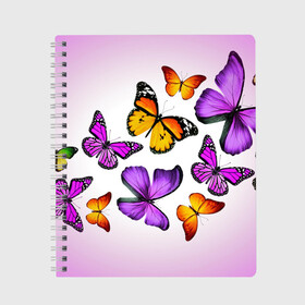 Тетрадь с принтом Butterflies в Курске, 100% бумага | 48 листов, плотность листов — 60 г/м2, плотность картонной обложки — 250 г/м2. Листы скреплены сбоку удобной пружинной спиралью. Уголки страниц и обложки скругленные. Цвет линий — светло-серый
 | бабочки | белый | картинка | лето | природа | рисунок | розовый | цвета