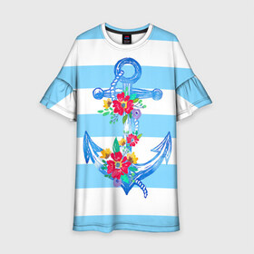 Детское платье 3D с принтом Якорь в Курске, 100% полиэстер | прямой силуэт, чуть расширенный к низу. Круглая горловина, на рукавах — воланы | белый | верёвка | вода | корабль | красный | море | песок | пляж | синий | цвет | цветы | якорь