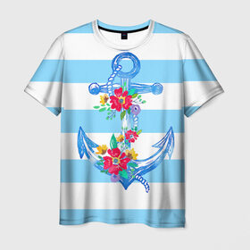 Мужская футболка 3D с принтом Якорь в Курске, 100% полиэфир | прямой крой, круглый вырез горловины, длина до линии бедер | Тематика изображения на принте: белый | верёвка | вода | корабль | красный | море | песок | пляж | синий | цвет | цветы | якорь