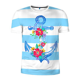 Мужская футболка 3D спортивная с принтом Якорь в Курске, 100% полиэстер с улучшенными характеристиками | приталенный силуэт, круглая горловина, широкие плечи, сужается к линии бедра | белый | верёвка | вода | корабль | красный | море | песок | пляж | синий | цвет | цветы | якорь