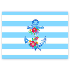 Поздравительная открытка с принтом Якорь в Курске, 100% бумага | плотность бумаги 280 г/м2, матовая, на обратной стороне линовка и место для марки
 | белый | верёвка | вода | корабль | красный | море | песок | пляж | синий | цвет | цветы | якорь