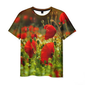 Мужская футболка 3D с принтом Маки в Курске, 100% полиэфир | прямой крой, круглый вырез горловины, длина до линии бедер | Тематика изображения на принте: field | flowers | meadow | nature | poppies | poppy | red | summer | wild | красные | лето | луг | мак | маки | поле | полевые | природа | цветы