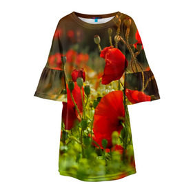 Детское платье 3D с принтом Маки в Курске, 100% полиэстер | прямой силуэт, чуть расширенный к низу. Круглая горловина, на рукавах — воланы | field | flowers | meadow | nature | poppies | poppy | red | summer | wild | красные | лето | луг | мак | маки | поле | полевые | природа | цветы