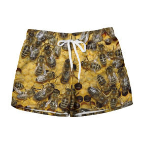 Женские шорты 3D с принтом Пчела в Курске, 100% полиэстер | прямой крой, два кармана без застежек по бокам. Мягкая трикотажная резинка на поясе, внутри которой широкие завязки. Длина до середины бедра | лето | мед | насекомые | оса | природа | пчелы | шмель