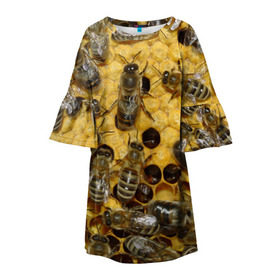 Детское платье 3D с принтом Пчела в Курске, 100% полиэстер | прямой силуэт, чуть расширенный к низу. Круглая горловина, на рукавах — воланы | лето | мед | насекомые | оса | природа | пчелы | шмель