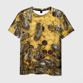 Мужская футболка 3D с принтом Пчела в Курске, 100% полиэфир | прямой крой, круглый вырез горловины, длина до линии бедер | лето | мед | насекомые | оса | природа | пчелы | шмель