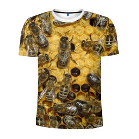 Мужская футболка 3D спортивная с принтом Пчела в Курске, 100% полиэстер с улучшенными характеристиками | приталенный силуэт, круглая горловина, широкие плечи, сужается к линии бедра | лето | мед | насекомые | оса | природа | пчелы | шмель
