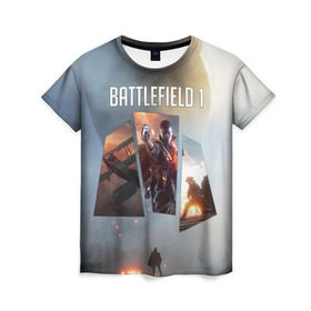 Женская футболка 3D с принтом Battlefield 1 в Курске, 100% полиэфир ( синтетическое хлопкоподобное полотно) | прямой крой, круглый вырез горловины, длина до линии бедер | battlefield | батла | батлфилд