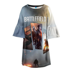 Детское платье 3D с принтом Battlefield 1 в Курске, 100% полиэстер | прямой силуэт, чуть расширенный к низу. Круглая горловина, на рукавах — воланы | battlefield | батла | батлфилд