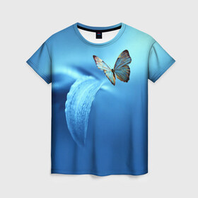 Женская футболка 3D с принтом Бабочка 2 в Курске, 100% полиэфир ( синтетическое хлопкоподобное полотно) | прямой крой, круглый вырез горловины, длина до линии бедер | бабочки | прикольные картинки | природа | цветы