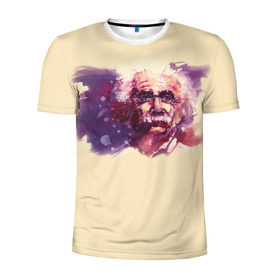 Мужская футболка 3D спортивная с принтом Альберт Эйнштейн (Art) в Курске, 100% полиэстер с улучшенными характеристиками | приталенный силуэт, круглая горловина, широкие плечи, сужается к линии бедра | акварель | живопись | прикол | студент | эйнштейн