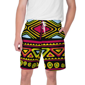 Мужские шорты 3D с принтом Африка в Курске,  полиэстер 100% | прямой крой, два кармана без застежек по бокам. Мягкая трикотажная резинка на поясе, внутри которой широкие завязки. Длина чуть выше колен | орнамент | цветной | этно