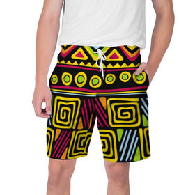 Мужские шорты 3D с принтом Африка в Курске,  полиэстер 100% | прямой крой, два кармана без застежек по бокам. Мягкая трикотажная резинка на поясе, внутри которой широкие завязки. Длина чуть выше колен | орнамент | цветной | этно | яркий