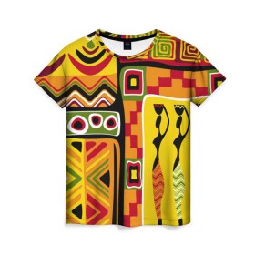 Женская футболка 3D с принтом Африка в Курске, 100% полиэфир ( синтетическое хлопкоподобное полотно) | прямой крой, круглый вырез горловины, длина до линии бедер | Тематика изображения на принте: орнамент | этнический | этно | яркий