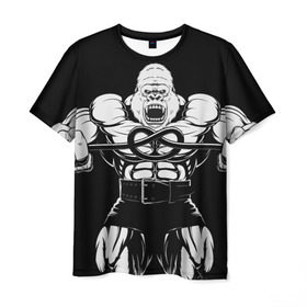Мужская футболка 3D с принтом Strongman в Курске, 100% полиэфир | прямой крой, круглый вырез горловины, длина до линии бедер | Тематика изображения на принте: bodybuilding | gym | house | know | power | бодибилдинг | горилла | культуризм | сила | спорт | фитнес