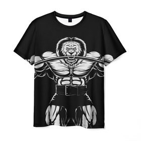 Мужская футболка 3D с принтом Strongman в Курске, 100% полиэфир | прямой крой, круглый вырез горловины, длина до линии бедер | Тематика изображения на принте: bodybuilding | gym | house | know | power | бодибилдинг | культуризм | лев | сила | спорт | фитнес