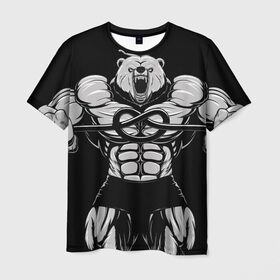 Мужская футболка 3D с принтом Strongman в Курске, 100% полиэфир | прямой крой, круглый вырез горловины, длина до линии бедер | bodybuilding | gym | house | know | power | бодибилдинг | культуризм | медведь | сила | спорт | фитнес